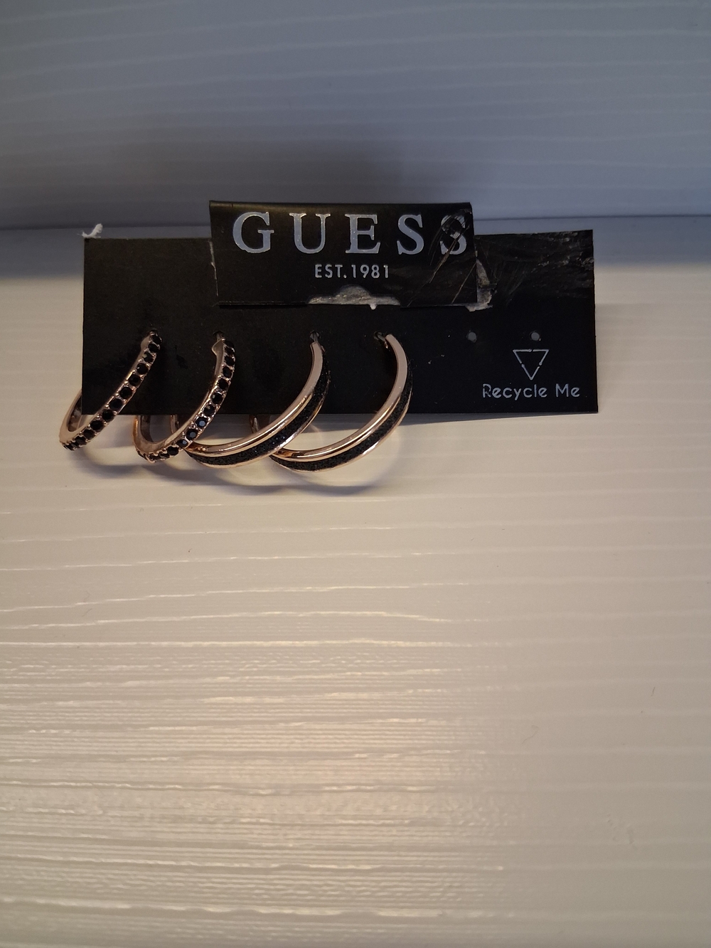 GUESS Rose Gold Hoop Earring Set with Black Crystal Accents